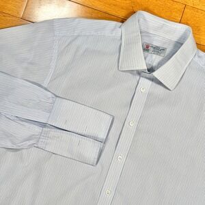 Turnbull & Asser Mens Blue White Stripe Sea Island Cotton French Cuff Shirt